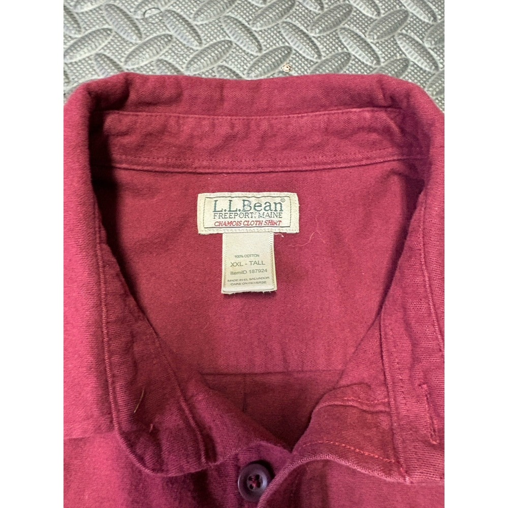 LL Bean Chamois Cloth Shirt Mens XXL Tall Burgundy Heavyweight Flannel 187924 - Picture 2 of 4